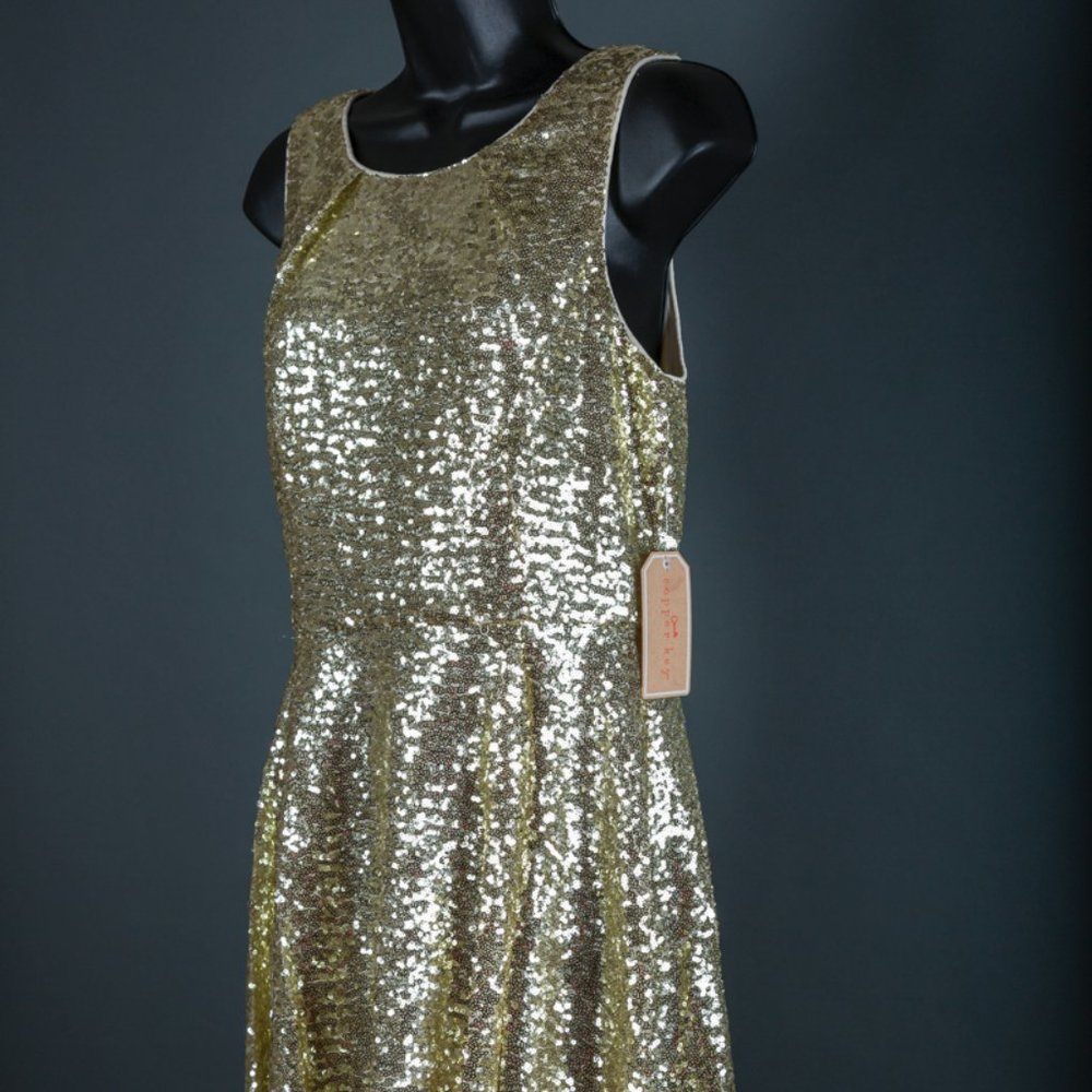 SOLD - Short Gold Sequin Evening Party Cocktail Pageant Dress NWT ~ M - Picture 6 of 17